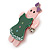 Baby Pink/ Dark Green Austrian Crystal Acrylic 'Gingerbread Girl' Brooch - 50mm Length - view 4