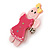 Baby Pink/ Magenta Austrian Crystal Acrylic 'Gingerbread Girl' Brooch - 50mm Length - view 4