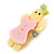 Bright Yellow/ Baby Pink Austrian Crystal Acrylic 'Gingerbread Girl' Brooch - 50mm Length - view 4
