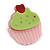 Baby Pink/ Lime Green Austrian Crystal Acrylic 'Cupcake' Pin Brooch - 40mm Across - view 3