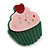 Dark Green/ Baby Pink Austrian Crystal Acrylic 'Cupcake' Pin Brooch - 40mm Across - view 3