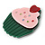 Dark Green/ Baby Pink Austrian Crystal Acrylic 'Cupcake' Pin Brooch - 40mm Across - view 4