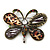 Large Animal Print Butterfly Brooch/ Pendant In Antique Gold Tone - 75mm Across - view 6
