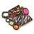 Animal Print, Multicolured Austrian Crystal Geometric Brooch In Antique Gold Tone - 80mm Across - view 7