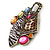 Animal Print, Multicolured Austrian Crystal Geometric Brooch In Antique Gold Tone - 80mm Across - view 5