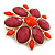 Carrot Red/ Cranberry Acrylic Stone Flower Corsage Brooch In Gold Tone - 55mm Diameter - view 2