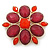 Carrot Red/ Cranberry Acrylic Stone Flower Corsage Brooch In Gold Tone - 55mm Diameter