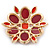 Carrot Red/ Cranberry Acrylic Stone Flower Corsage Brooch In Gold Tone - 55mm Diameter - view 3