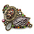 Oversized Animal Print, Multicolured Austrian Crystal Geometric Brooch/ Pendant In Antique Gold Tone - 90mm Across - view 2
