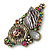 Oversized Animal Print, Multicolured Austrian Crystal Geometric Brooch/ Pendant In Antique Gold Tone - 90mm Across - view 4