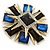Victorian Style Black/ Blue Resin Stone Layered Cross Brooch In Gold Tone Metal - 75mm Across - view 4