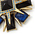 Victorian Style Black/ Blue Resin Stone Layered Cross Brooch In Gold Tone Metal - 75mm Across - view 5