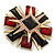 Victorian Style Black/ Red Resin Stone Layered Cross Brooch In Gold Tone Metal - 75mm Across - view 3