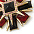 Victorian Style Black/ Red Resin Stone Layered Cross Brooch In Gold Tone Metal - 75mm Across - view 4