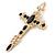 Large Black Glass, Clear Crystal 'Cross' Brooch In Gold Plating - 95mm Length - view 2