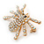 Clear, AB Crystal Spider Brooch In Gold Plating - 37mm Width - view 4