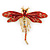 Red/ Burgundy Crystal Dragonfly Brooch In Gold Tone Metal - 70mm Across