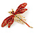 Red/ Burgundy Crystal Dragonfly Brooch In Gold Tone Metal - 70mm Across - view 3