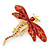 Red/ Burgundy Crystal Dragonfly Brooch In Gold Tone Metal - 70mm Across - view 6