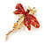 Red/ Burgundy Crystal Dragonfly Brooch In Gold Tone Metal - 70mm Across - view 9