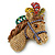 Large Multicoloured Austrian Crystal Circus Horse Head Brooch/ Pendant In Antique Gold Tone - 70mm Across - view 5