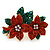 Christmas Red/ Green Swarovski Crystal Poinsettia Holiday Brooch In Gold Plating - 45mm Length