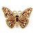 Small Brown, Champagne, Milky White  Austrian Crystal Butterfly Brooch In Gold Plating - 35mm Length