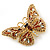 Small Brown, Champagne, Milky White  Austrian Crystal Butterfly Brooch In Gold Plating - 35mm Length - view 2