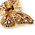 Small Brown, Champagne, Milky White  Austrian Crystal Butterfly Brooch In Gold Plating - 35mm Length - view 3