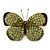 Green/ Olive Pave Set Swarovski Crystal Butterfly Brooch In Gold Tone - 45mm Across
