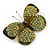 Green/ Olive Pave Set Swarovski Crystal Butterfly Brooch In Gold Tone - 45mm Across - view 6