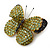Green/ Olive Pave Set Swarovski Crystal Butterfly Brooch In Gold Tone - 45mm Across - view 3