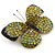 Green/ Olive Pave Set Swarovski Crystal Butterfly Brooch In Gold Tone - 45mm Across - view 2