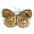 Green/ Olive Pave Set Swarovski Crystal Butterfly Brooch In Gold Tone - 45mm Across - view 5