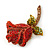 Red, Green Swarovski Crystal 'Rose' Brooch In Gold Tone - 55mm Length - view 4