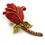 Red, Green Swarovski Crystal 'Rose' Brooch In Gold Tone - 55mm Length - view 5
