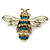 Classic Teal/ Clear Austrian Crystal Bee Brooch/ Pendant In Gold Plating - 45mm Width - view 2