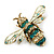 Classic Teal/ Clear Austrian Crystal Bee Brooch/ Pendant In Gold Plating - 45mm Width