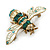 Classic Teal/ Clear Austrian Crystal Bee Brooch/ Pendant In Gold Plating - 45mm Width - view 4
