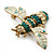 Classic Teal/ Clear Austrian Crystal Bee Brooch/ Pendant In Gold Plating - 45mm Width - view 3