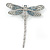 Grey, Pale Blue Austrian Crystal Dragonfly Brooch With Moving Tail In Rhodium Plating - 80mm Length - view 3