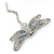Grey, Pale Blue Austrian Crystal Dragonfly Brooch With Moving Tail In Rhodium Plating - 80mm Length - view 4