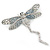 Grey, Pale Blue Austrian Crystal Dragonfly Brooch With Moving Tail In Rhodium Plating - 80mm Length - view 2