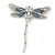 Grey, Pale Blue Austrian Crystal Dragonfly Brooch With Moving Tail In Rhodium Plating - 80mm Length - view 6