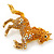 Orange Gold/ Citrine Pave Set Austrian Crystal 'Horse' Brooch In Gold Plating - 65mm Across - view 6