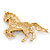 Orange Gold/ Citrine Pave Set Austrian Crystal 'Horse' Brooch In Gold Plating - 65mm Across - view 4