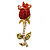 Small Red, Green Austrian Crystal 'Rose' Brooch In Gold Plating - 43mm L