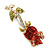 Small Red, Green Austrian Crystal 'Rose' Brooch In Gold Plating - 43mm L - view 3