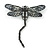 Black, Grey Austrian Crystal Dragonfly Brooch With Moving Tail In Black Tone Metal - 80mm Length