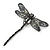Black, Grey Austrian Crystal Dragonfly Brooch With Moving Tail In Black Tone Metal - 80mm Length - view 2